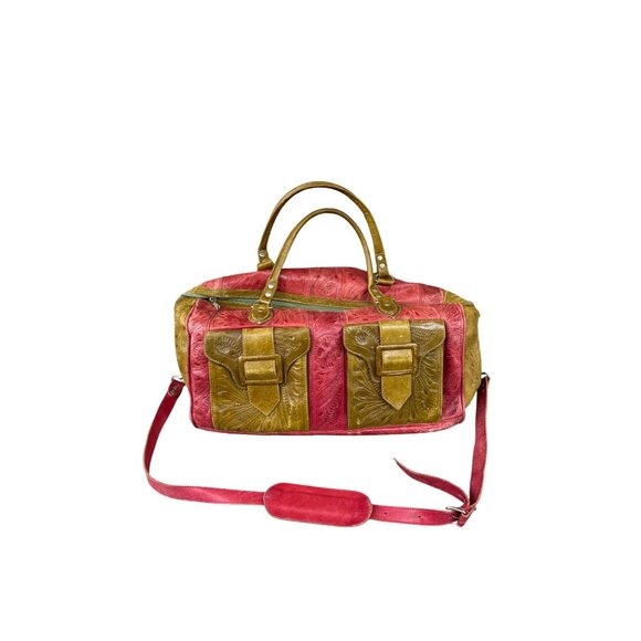 Leaders in Leather Red Brown Handbag Leather Shoulder Bag In Red & Olive Green - Picture 1 of 16
